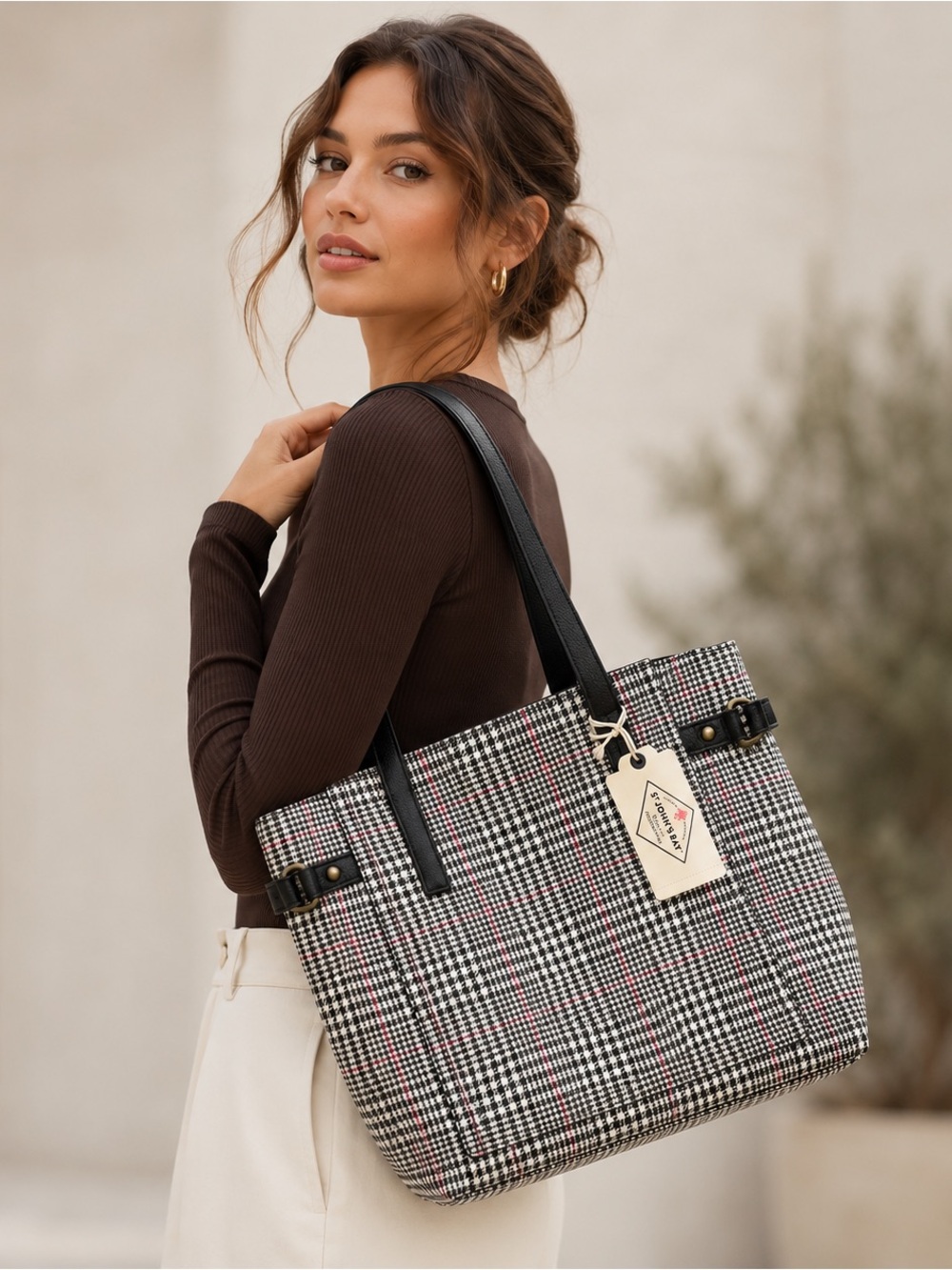 Saint John ‘s Bay Classic Stylish Checkered Hand Shoulder Work Bag